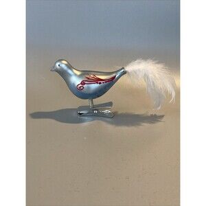 Glass Clip On Bird Christmas Tree Ornament Blue Peace brings Joy Dayspring Cards